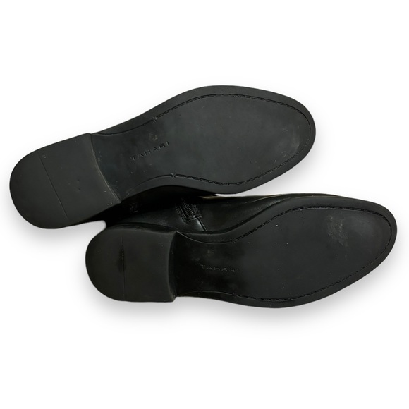 TAHARI Black Leather & Stretch Panel Brady Knee Boots Side Button Detail - Picture 5 of 11